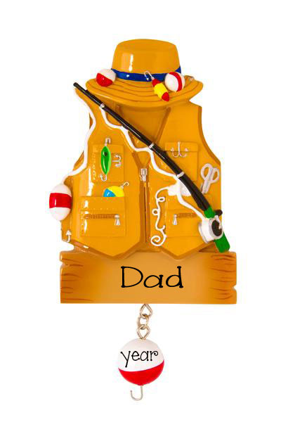 Fishing Vest with Bobber and Lures - Personalized Christmas Ornament M