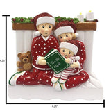 Reading In Bed Family of 3 Personalized Christmas Ornament ~ Family Of 3 Christmas Ornament ~ Personalized Family Gifts ~ Christmas Family