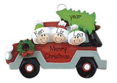 Car w/ Christmas Tree Family of 3~Personalized Christmas Ornament