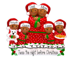 African american/ Ethnic FAMILY OF 6 PAJAMAS ORNAMENT / my personalized ornaments