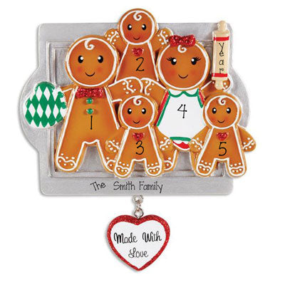 GINGERBREAD Family of 5~Personalized Christmas Ornament