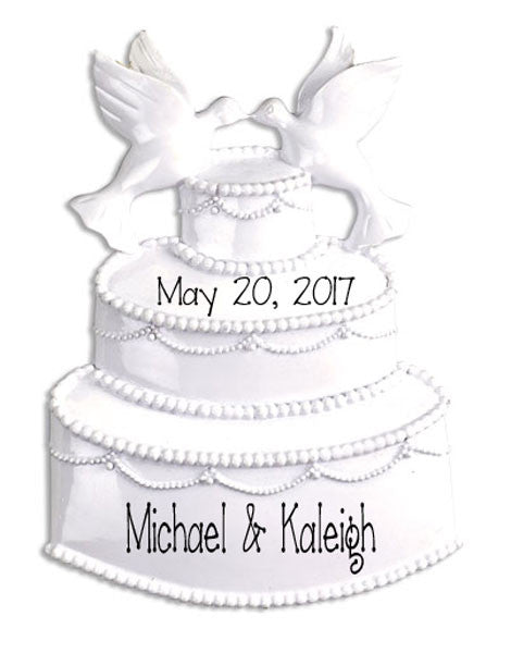 White WEDDING CAKE~Personalized Christmas Ornament