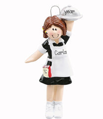 BRUNETTE FEMALE WAITRESS ORNAMENT / MY PERSONALIZED ORNAMENTS